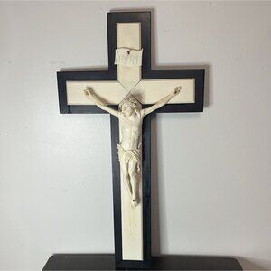 Large Crucifix Wood and Resin 1950s Catholic Clergy Labeled 21"